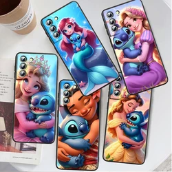 Disney Princess Stitch Art For Samsung Galaxy S24 S23 S22 S21 S20 FE S10 S10E Plus Ultra Pro Lite 5G Black Cover Phone Case