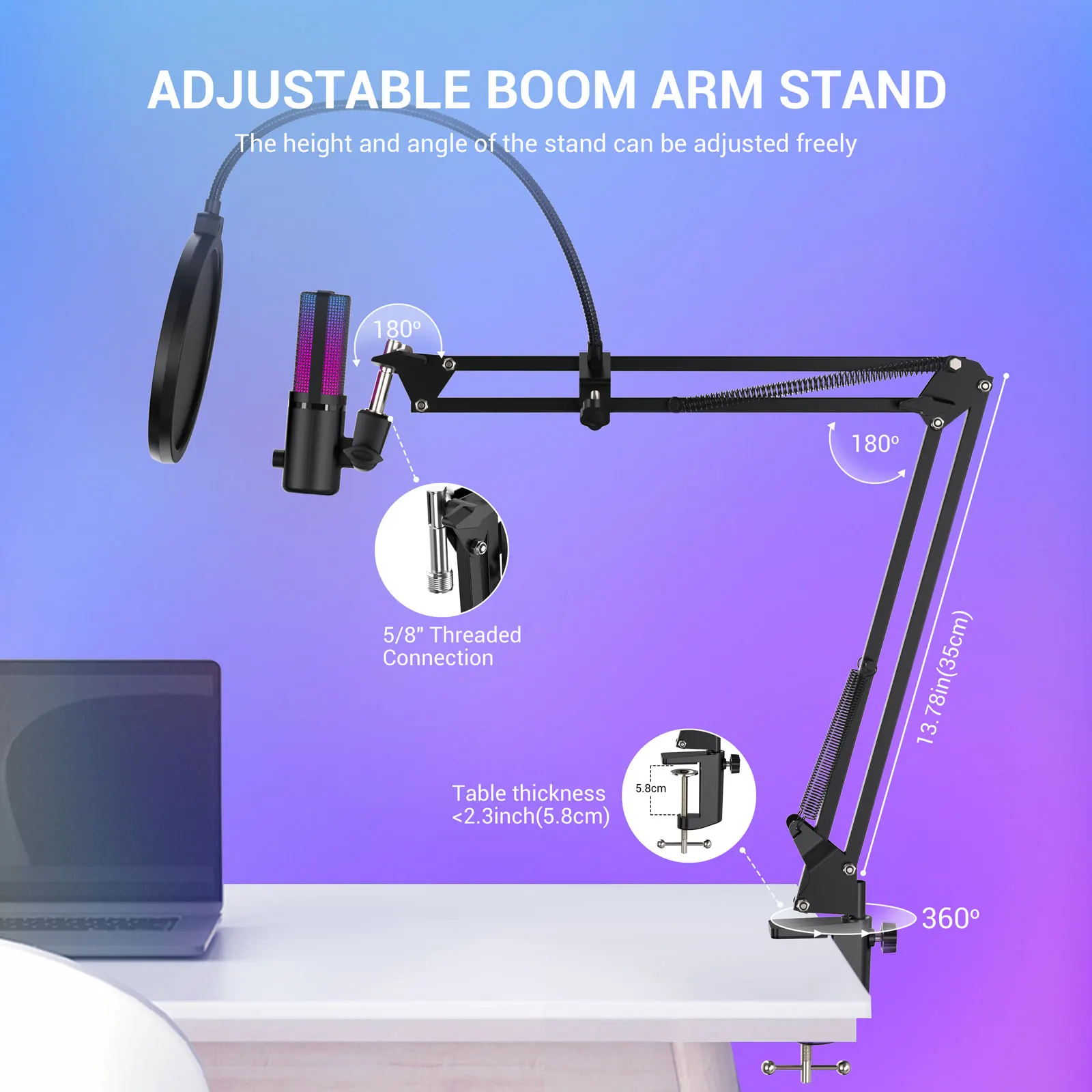 FDUCE M160-RGB USB Gaming Microphone with RGB Dynamic color,Touch Mute Button,Headphone jack,Tripod Shock Mount ,for PC PS5/4