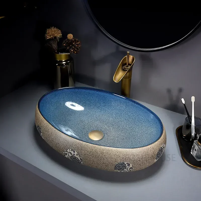 #European Art Retro Ceramic Bathroom Basin Countertop Washbasin for Household Hotel Villa Modern Creative Design Art Decor