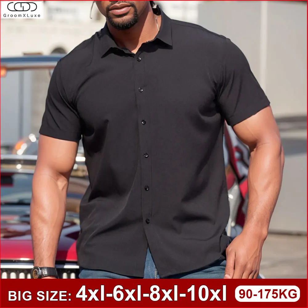 GROOMXLUXE Oversized Men's Classic Shirt Solid Business Casual Versatile Fashion Basic Formal Male Shirt Tops  90-175KG 8XL 10XL