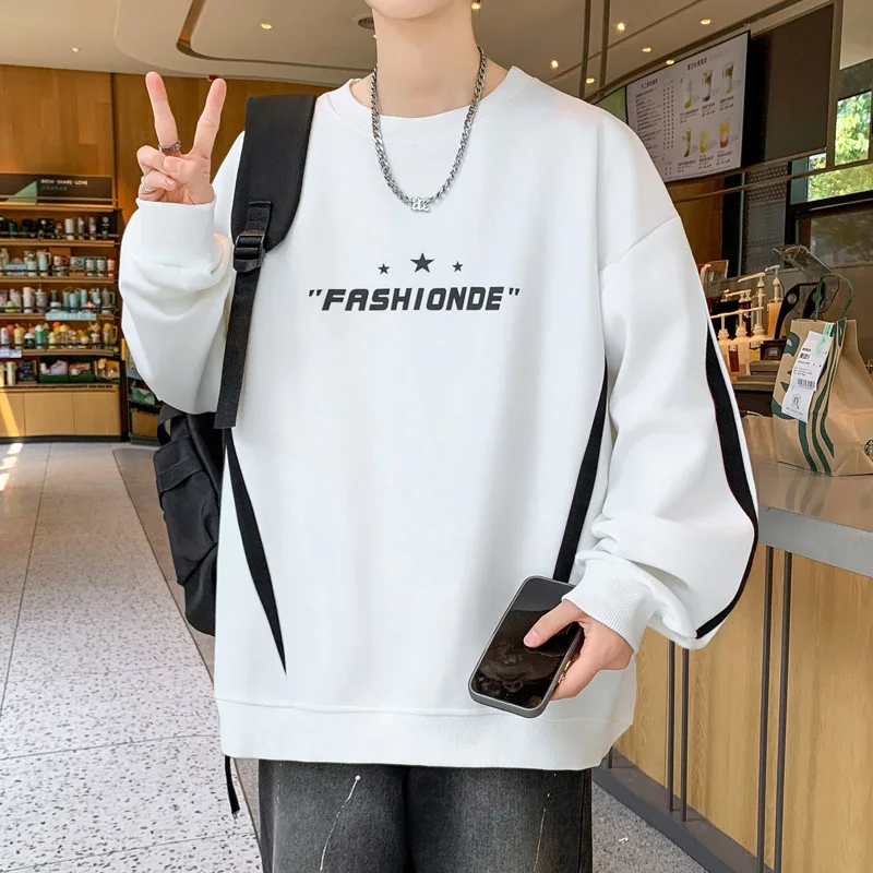 

Модная мужская толстовка с длинными рукавами, свободного кроя, с принтом, в стиле оверсайз, с круглым вырезом, повседневная спортивная, с контрастными цветами