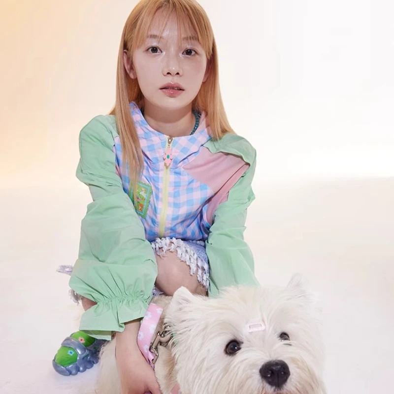 2025 Spring And Summer Thin Plaid Splicing Hooded Women's Jacket New UV Protection Loose Versatile Sunscreen Clothing Ladies