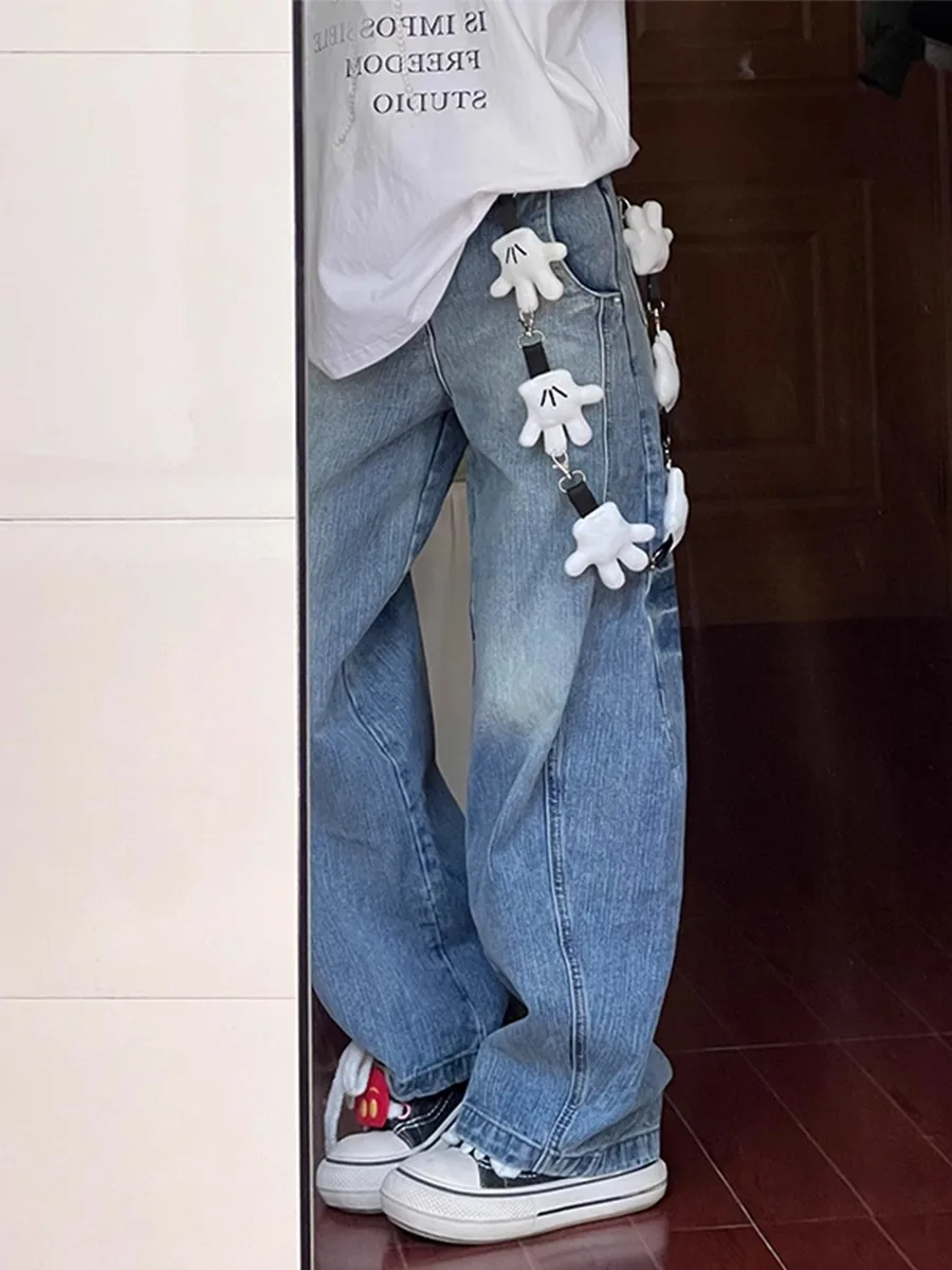 

Waed Blue Wide Leg Men's Jeans Spring Cleanfit Micro Flared High Street American Knife Trendy Straight Leg Trousers