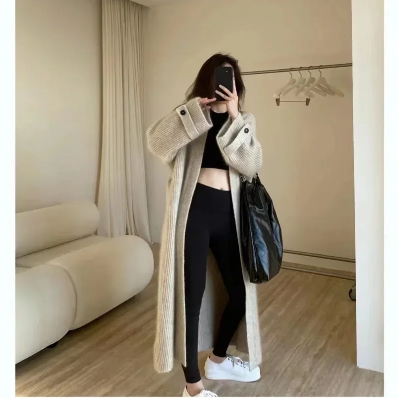 New Korean Fashion Women Sweaters 2023 Autumn/winter Clothes Women Solid Long Knitted Cardigan Coats Long Sleeved Tops Knitwears