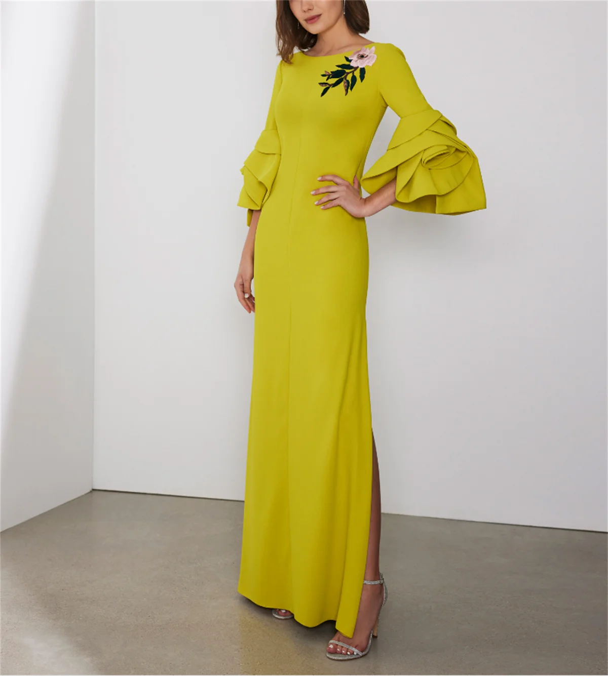 

2024 Elegant Yellow A-Line Prom Dress Spring Flower Sleeve Gala Dress New Custom Gown Vestidos Para Eventos Especiales فساتين حف