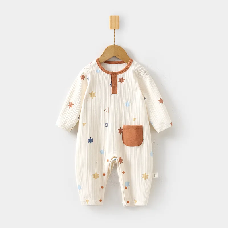 Baby Jumpsuit Baby Newborn Boneless Spring and Autumn Pure Cotton Romper Jacquard Infant Children's Wear Pullover Romper
