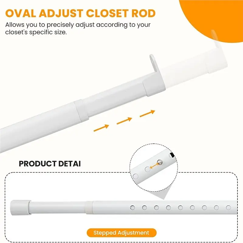 HOT-Closet Rod Oval Adjustable 18 To 40 Inch, 1 Inch Diameter Wardrobe Hanging Pole With End Supports