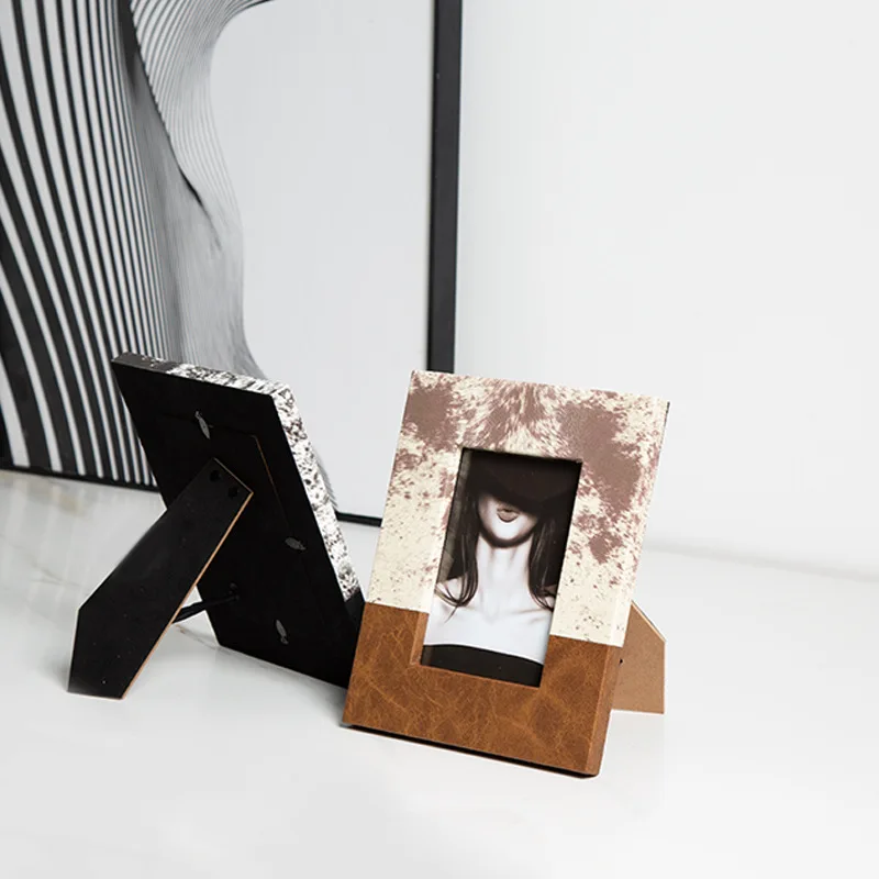 Italian minimalist gray-brown fur pattern photo frame, model room ornament, desktop creative photo frame decoration
