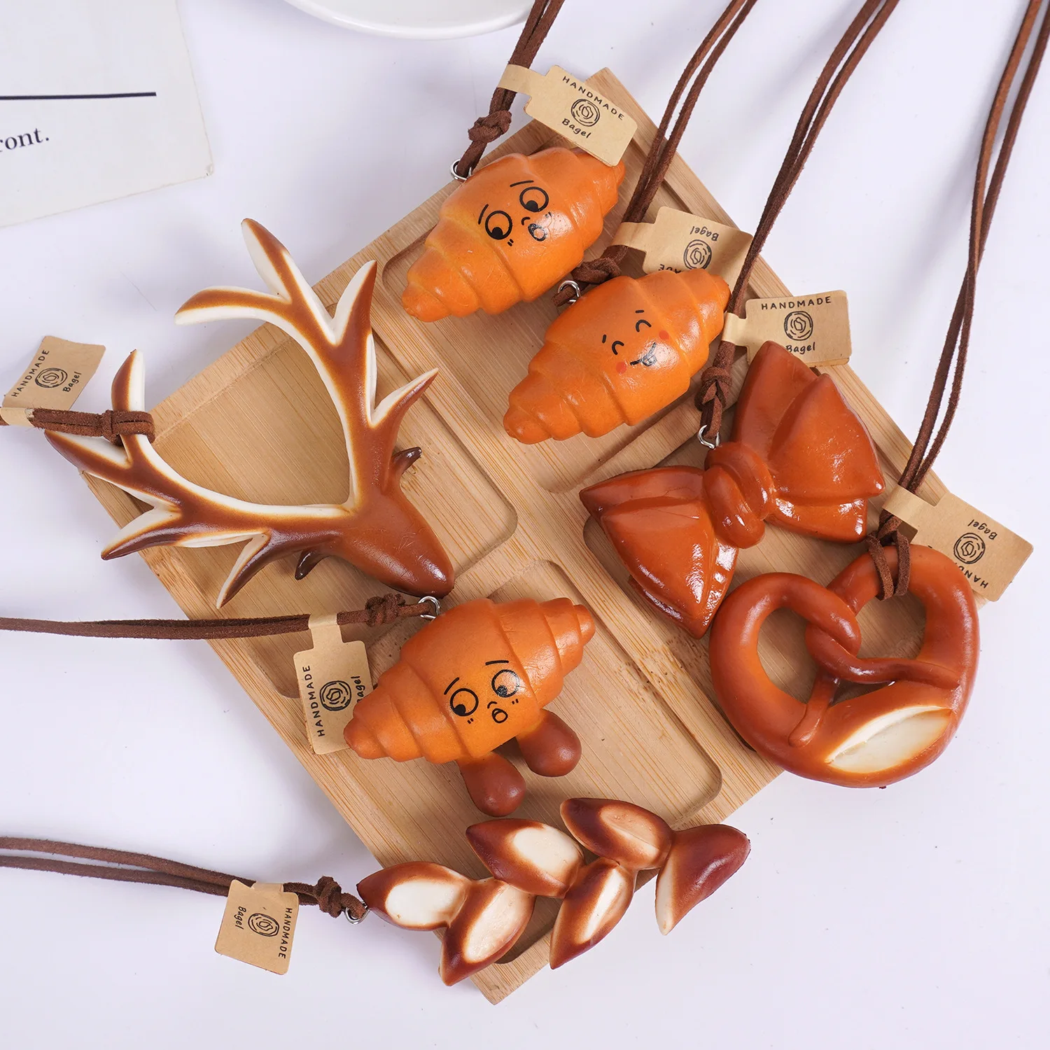 

Kawaii Simulation Bread Necklace Cute Croissant Pretzel Antler Pendant Handmade Food Jewelry for Women Friends Gift