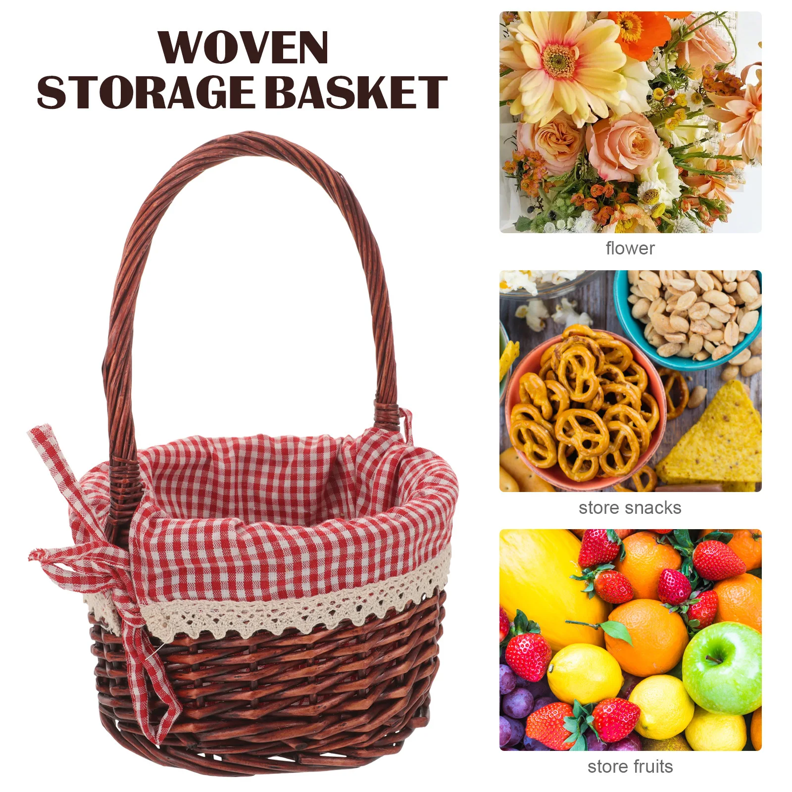

Woven Storage Basket Rustic Style Multi-Function Handheld Flower Gift Basket for Daily Supplies Decorative Flower Holder Picnic