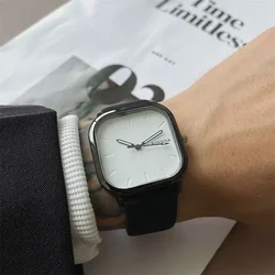 Fashion Quartz Watch Square Dial Leather Men Business Wristwatch Black White Minimalist Luxury Brand Watches Relogios Masculino