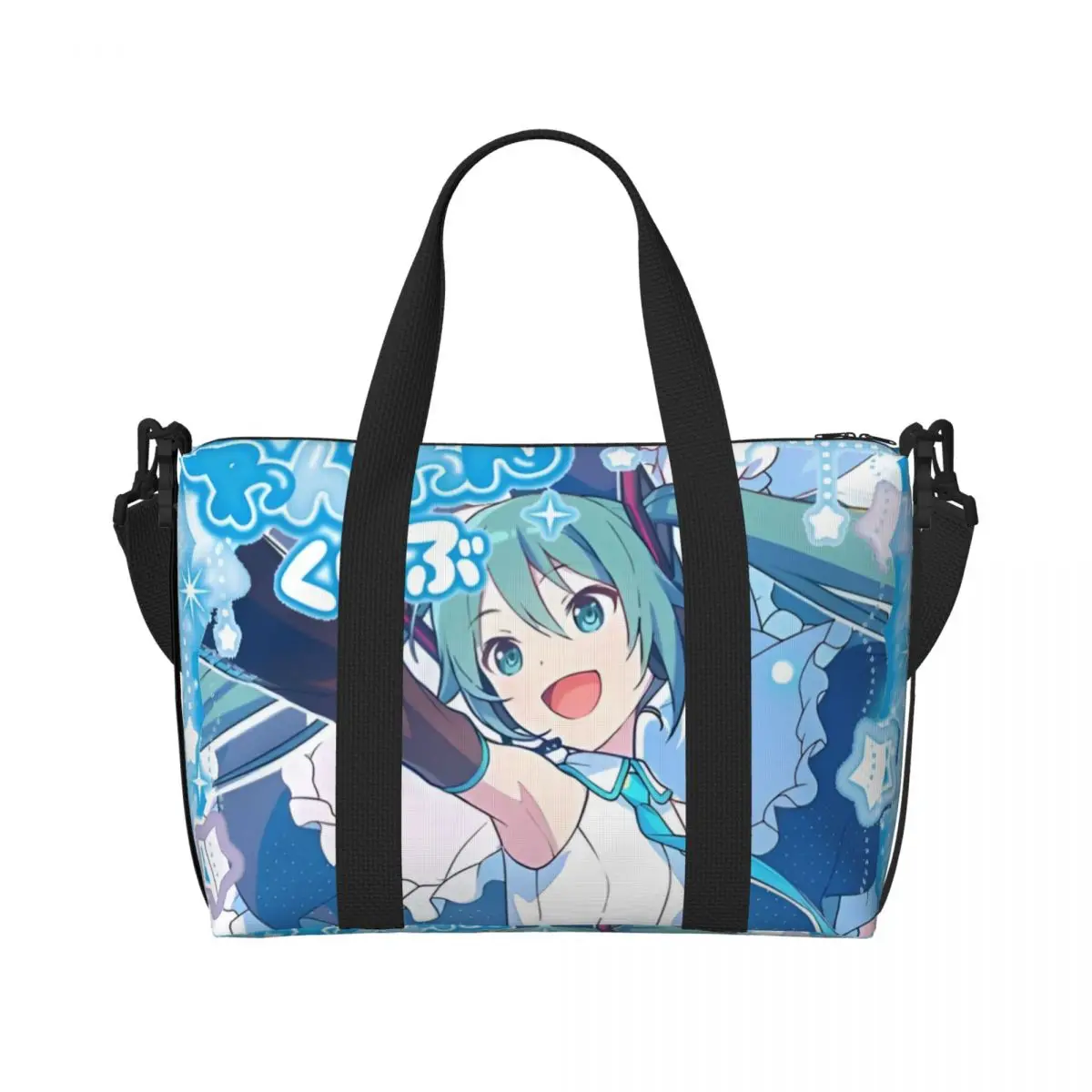 カスタム-h-hatsunes-ビーチトートバッグ女性ミクス-y2k-ボーカロイド漫画映画大コンパートメントビーチジムトラベルバッグ