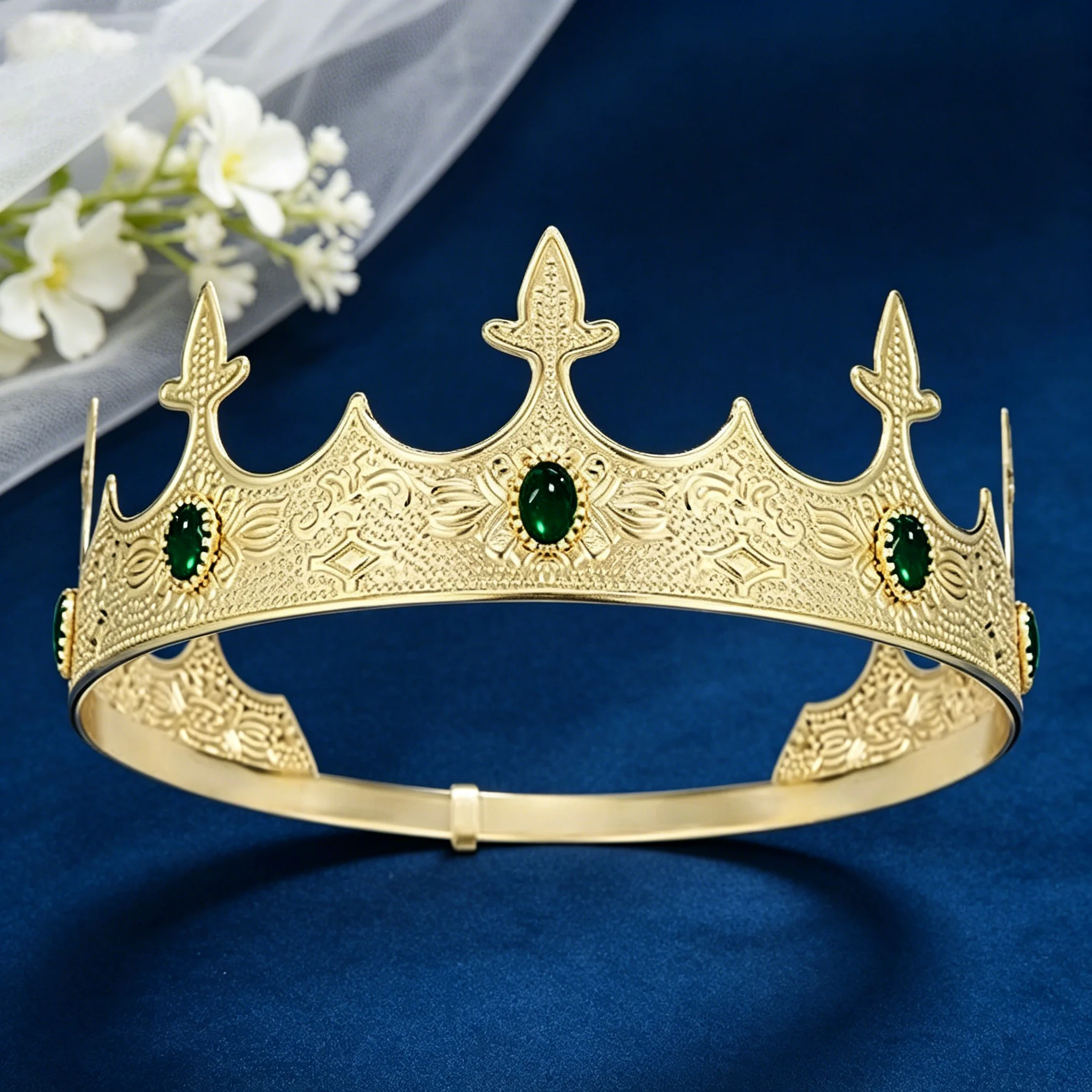 Medieval Wedding King Crown – Gold royal headpiece with clear crystals, ideal for the groom image 3