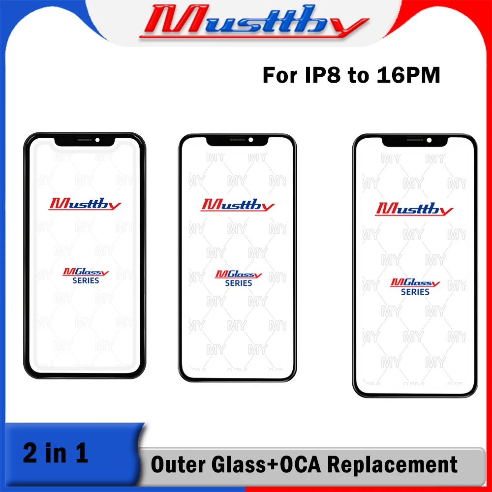 

Musttby 10pc 1:1 Similar OEM Outer Glass With OCA Glue For iPhone 16Pro 15Pro 11pro 15 14 13 12 pro max LCD Touch Screen Lens