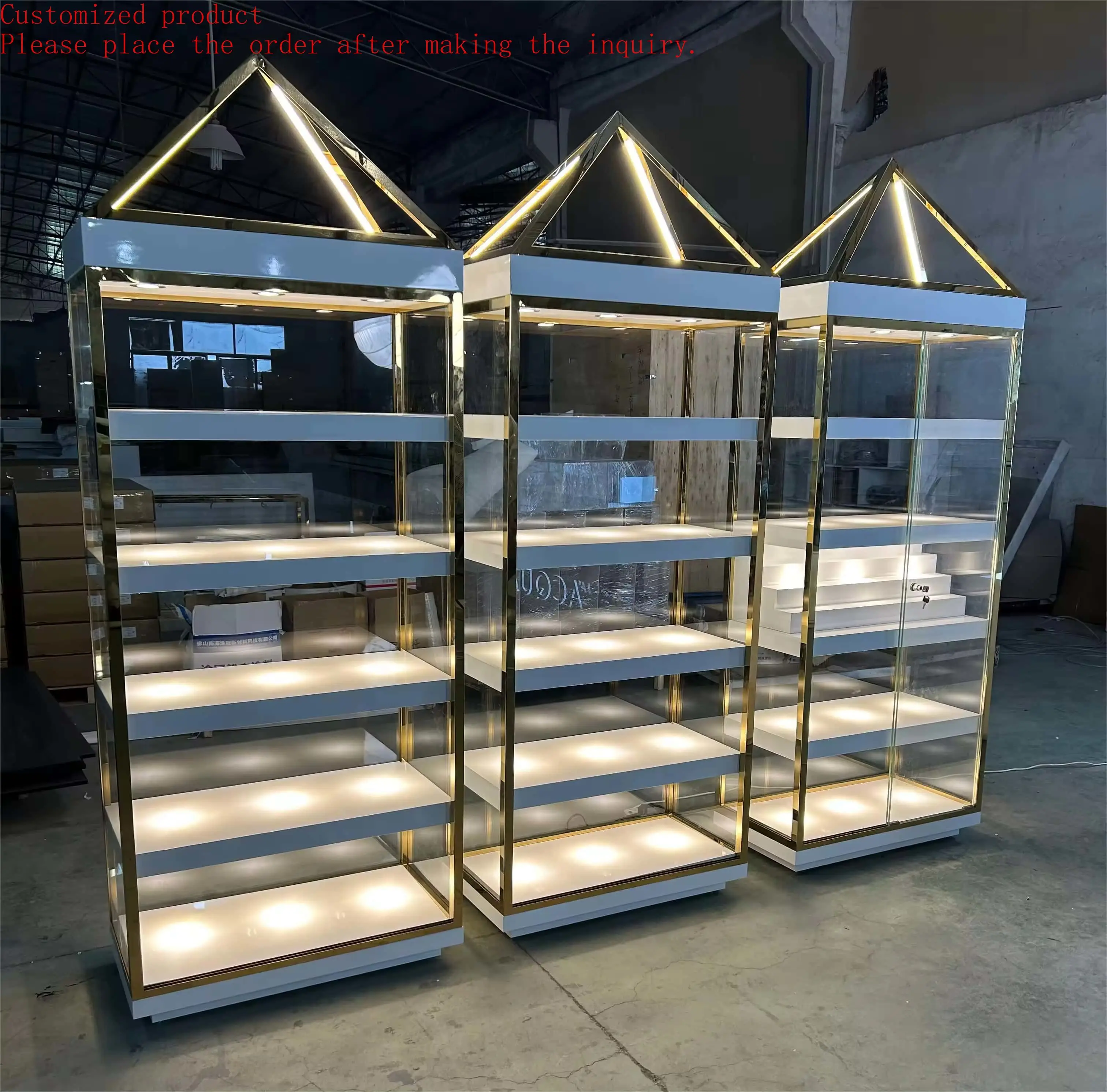 

Custom Shop Design Glass Display Cabinet for Shisha Tobacco Display Showcase Cabinet With Led Light for Smoke Shop