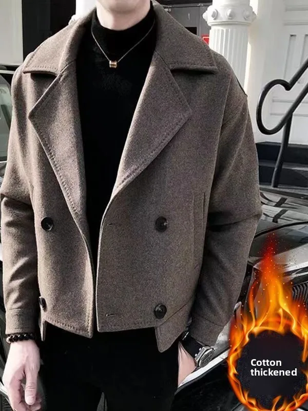 

High Quali Men's Autumn Winter Thiened Woolen Coat Sli Versatile Haome Windbreaker Stand Fit Youth Faion Warmth