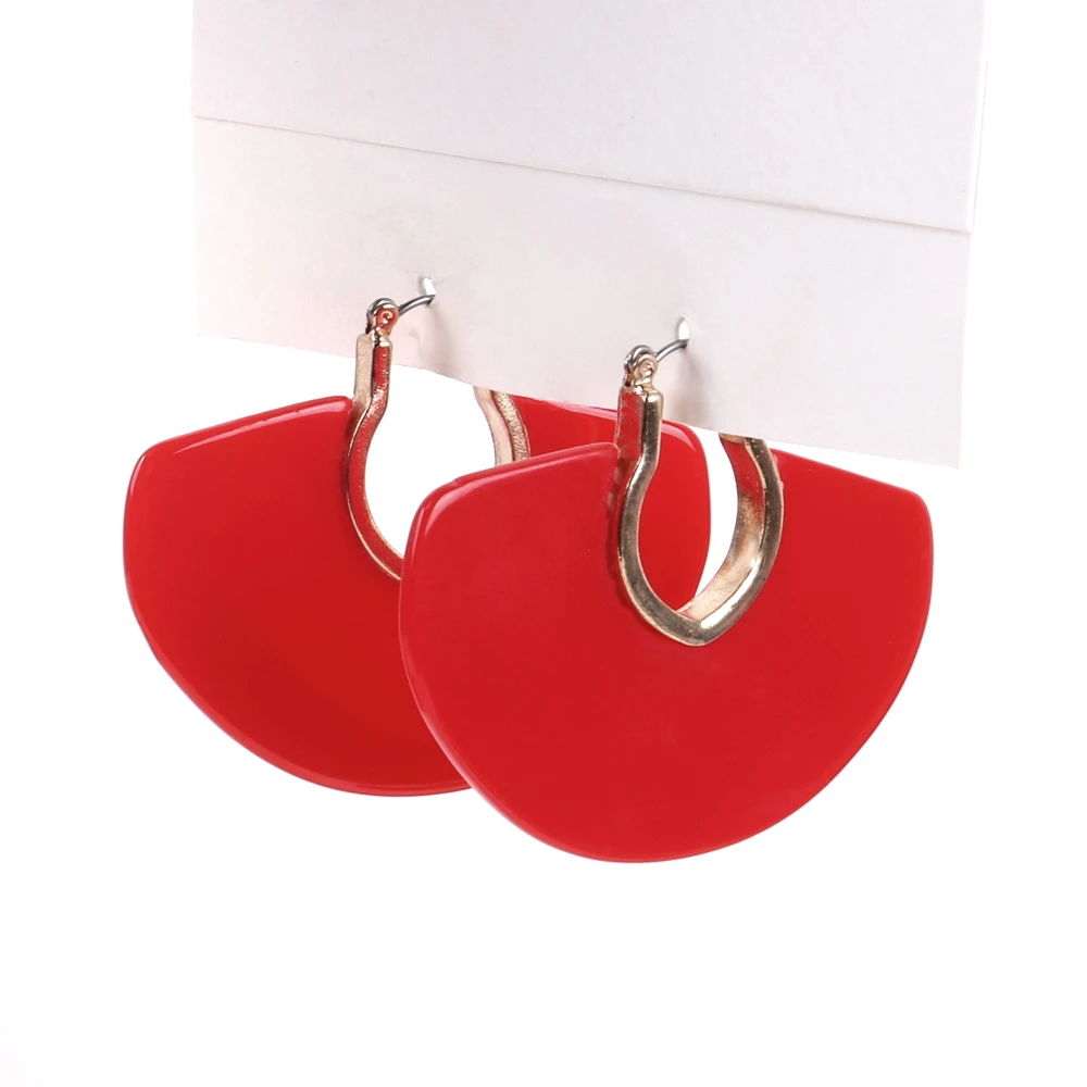 FishSheep Trendy Acrylic Red Circular Sector Earrings for Women Handmade Geometric Round C Shape Earring Jewelry and Accessories