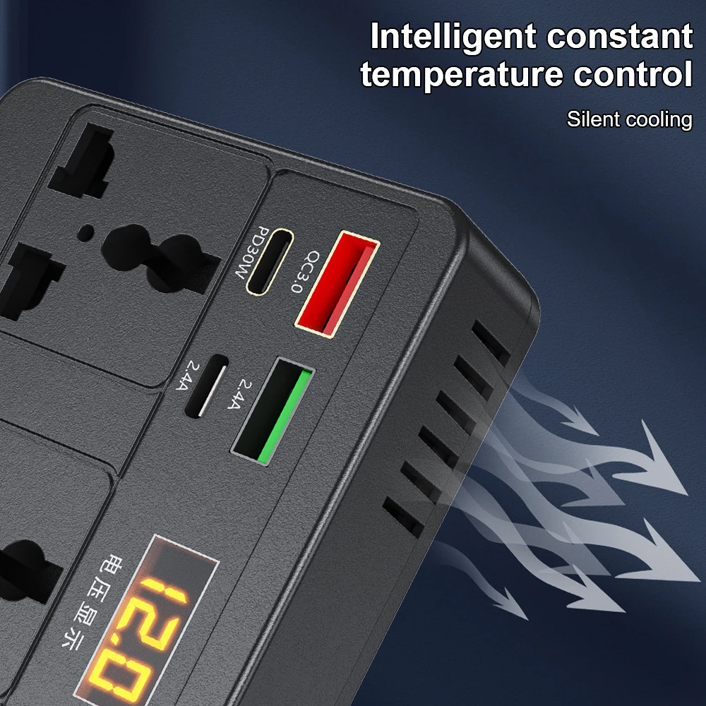 Car Inverter 200W DC 12V/24V to AC 220V Converter ON/OFF Switch QC 3.0 USB/PD/Type-C Chargers Power Adapter Voltage Detection