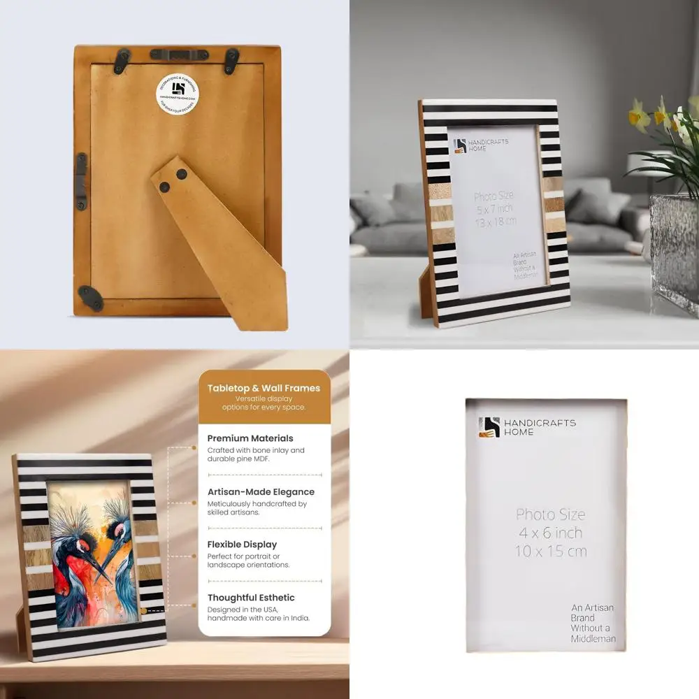 

Handcrafted 4x6 Photo Picture with Resin Inlay and Wood Stripes - Ideal for Home Décor in Living Rooms, Bedrooms - Black, White