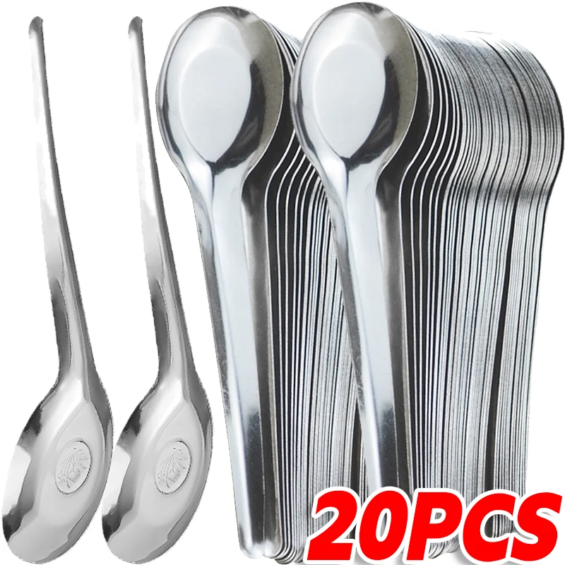 Wholesale Stainless Steel Spoon Kitchen Silver Spoon Rice Dessert Ice Cream Flatware Coffee Teaspoon Flat Bottom Scoop Tableware