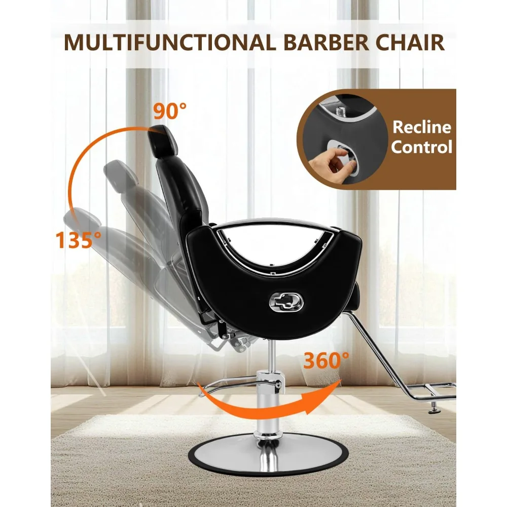Reclining Barber Salon Styling Chair for Hair Stylist, Heavy Duty Hydraulic Pump, 360° Swivel, Custom - view 4
