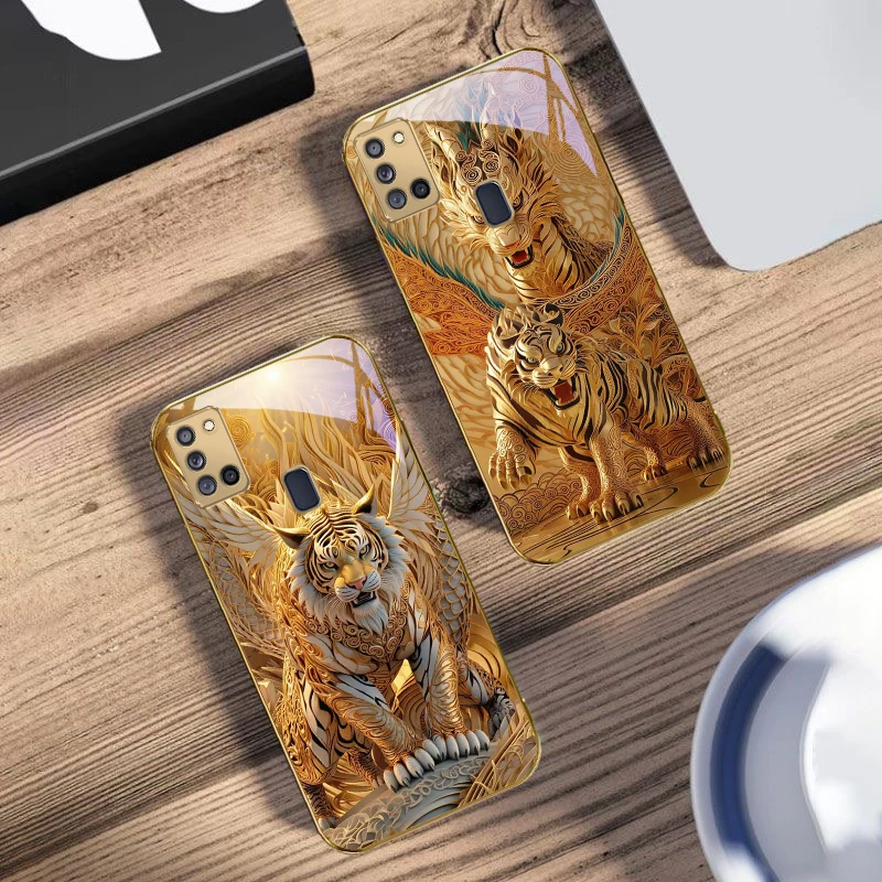 

Fantasy Golden Beast For Samsung A 31 32 A33 A34 35 14 A15 13 16 25 26 50 52 53 54 55 56 70 71 72 73 Golden glass phone case