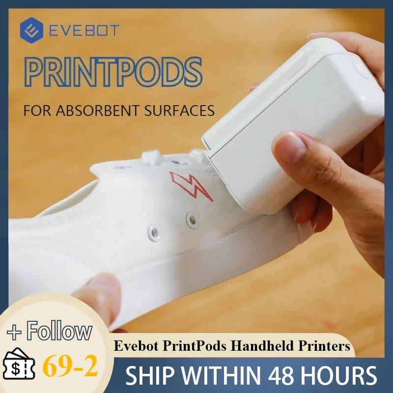 EVEBOT PrintPods Handheld Printer Mini Portable Inkjet Tattoo Printer with Ink Cartridge WiFi Connection FOR ABSORBENT SURFACES