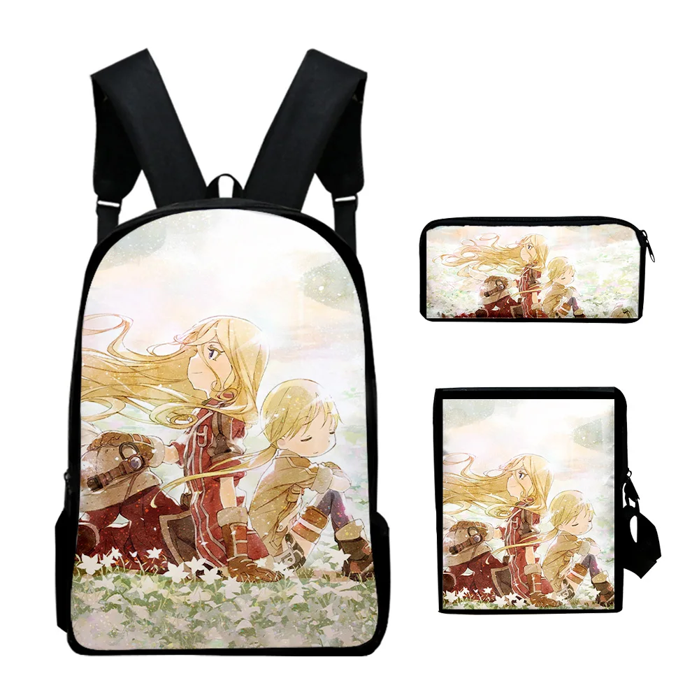 Classico Made in Abyss Anime Stampa 3D 3 pezzi / set Borse da scuola per alunni Zaino per laptop Zaino Borsa a tracolla inclinata Astuccio