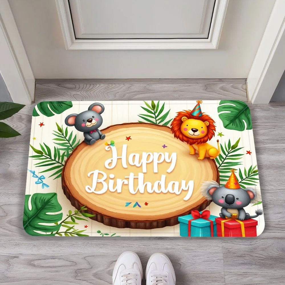 VIKAMA Cartoon & Typographic Flannel Door Mat, Anti-Slip Absorbent, Decor for Entryway Front Door Living Room Kitchen Bedroom