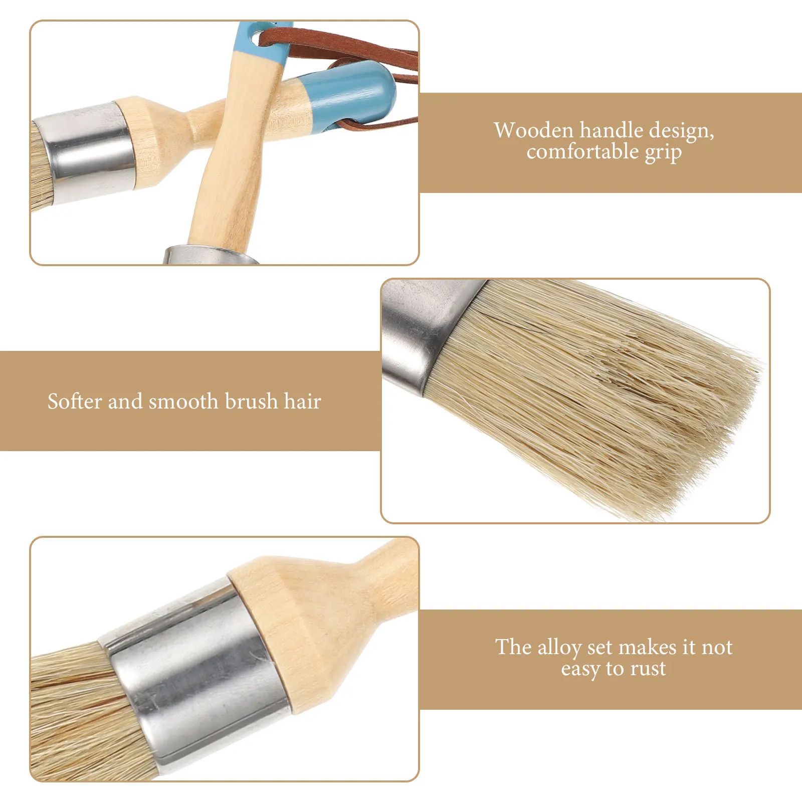 

2 Pcs Bristle Paint Brush for Chalk Round Wax Small Walls Furniture Brushes Oil Batik