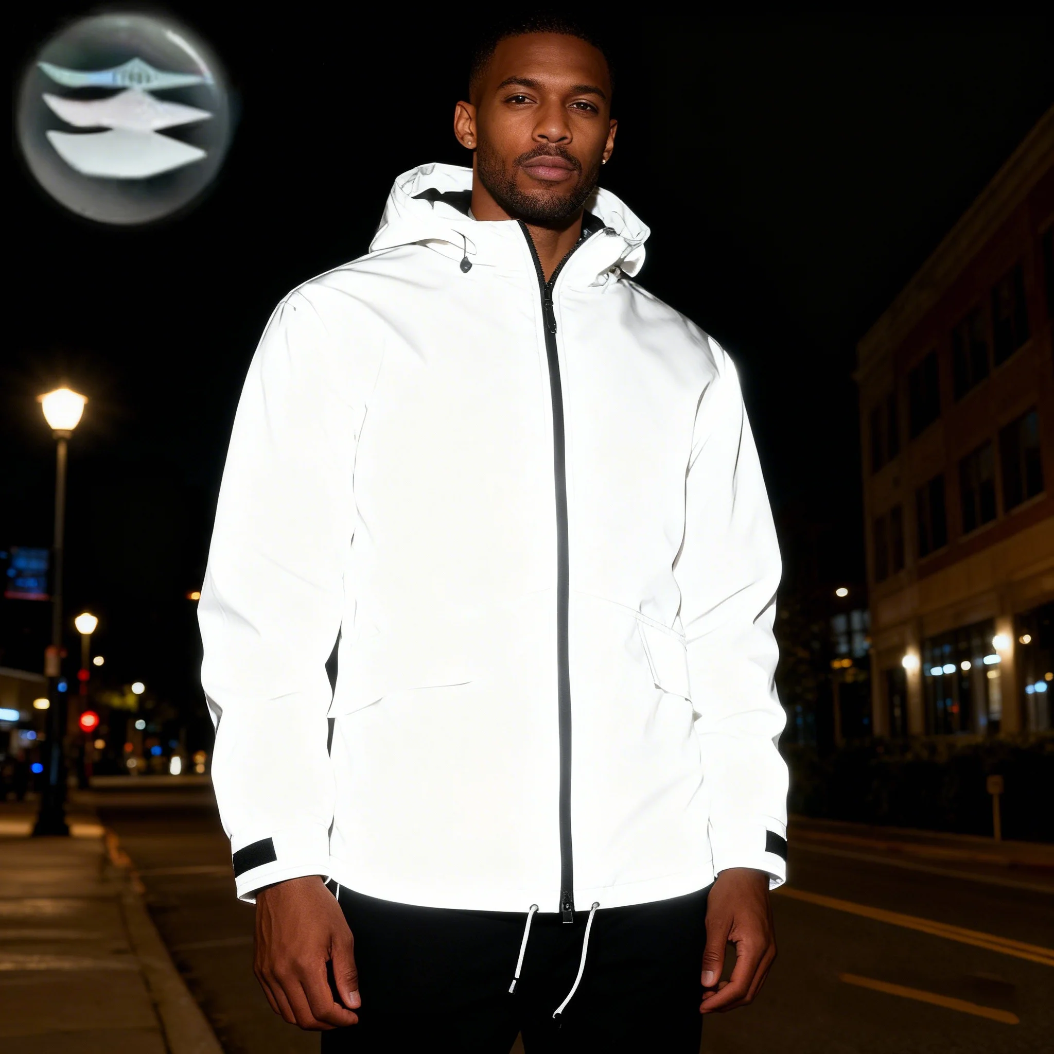 

Мужская однотонная ночная светоотражающая куртка с капюшоном, фрак на молнии и шнурке, уличная одежда, повседневная верхняя одежда