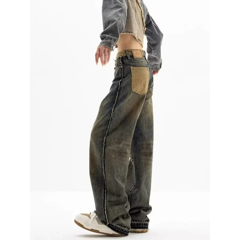 

Jeans Women Bleached S-4XL Vintage Patchwork Designer Special Students High Street Simple Daily Korean Style Leisure All-match