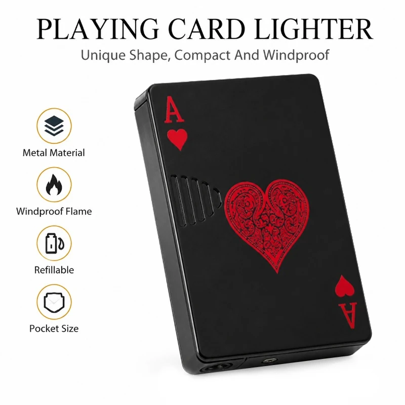 Creative Playing Cards Ace of Spades Lighter Butane Windproof Straight Metal Lighter Metal Fun Gift for Men Smoking Accessories