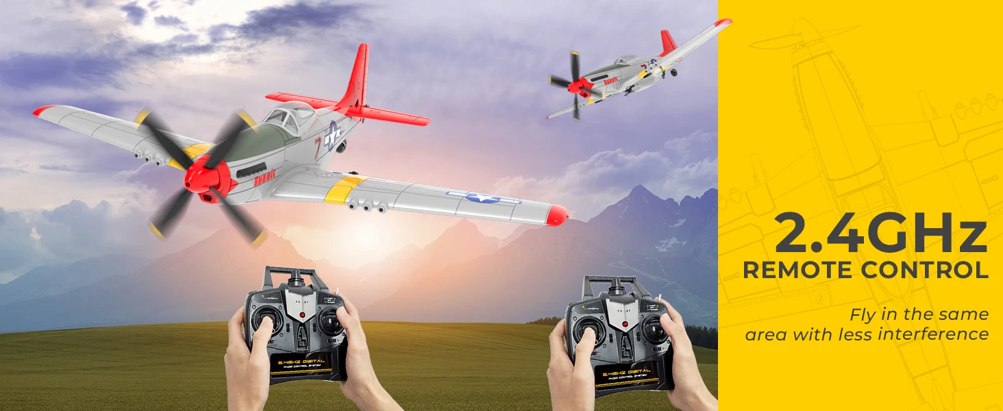 Volantexrc P51 Mustang RC Plane, 3-Level Control, One Key Aerobatic RC Airplane, Easy Assembly for Beginners & Adults