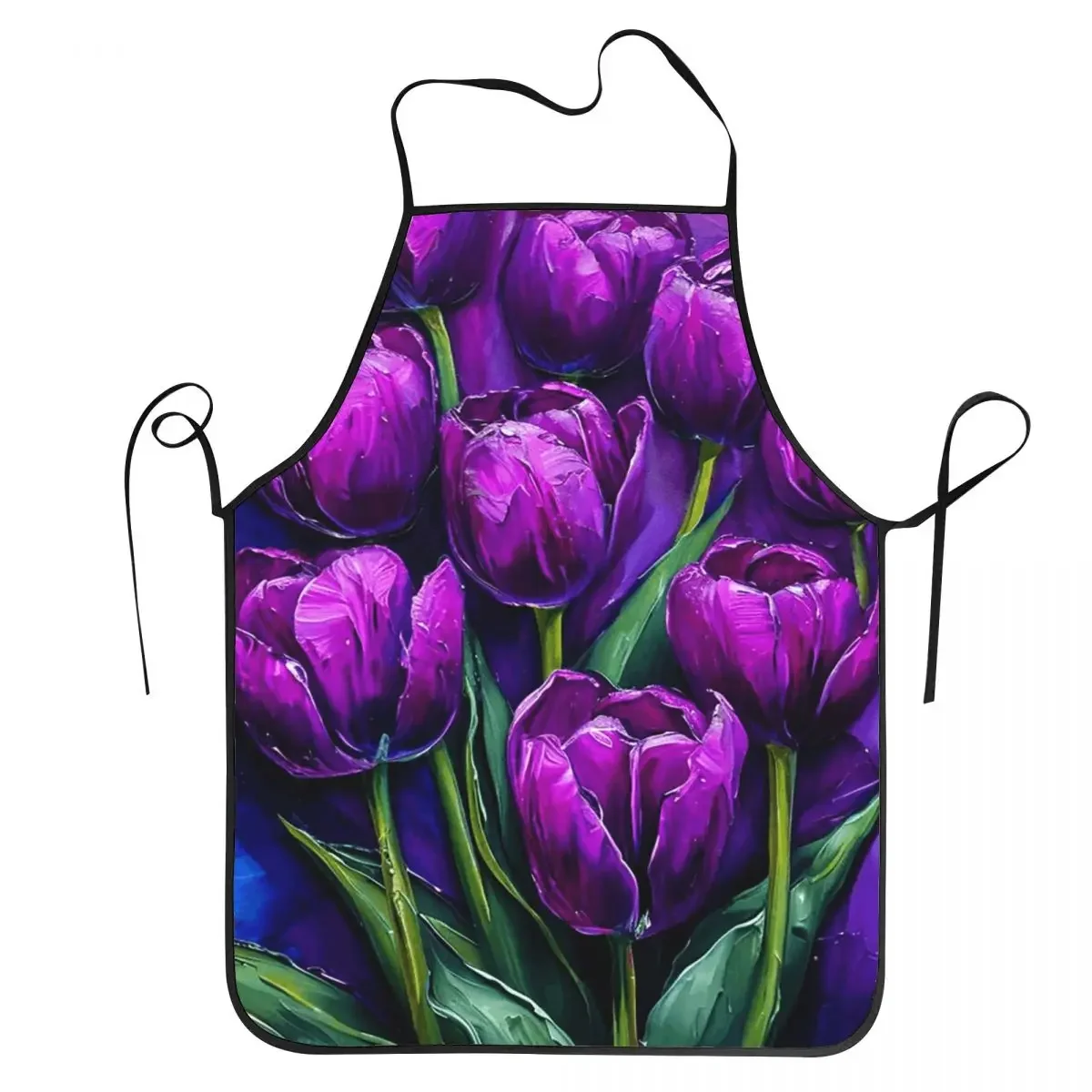 Purple Tulip Oil Painting Print Apron Chef Cooking Tablier Sleeveless Bib Kitchen Cleaning Pinafore For Women Men Painting