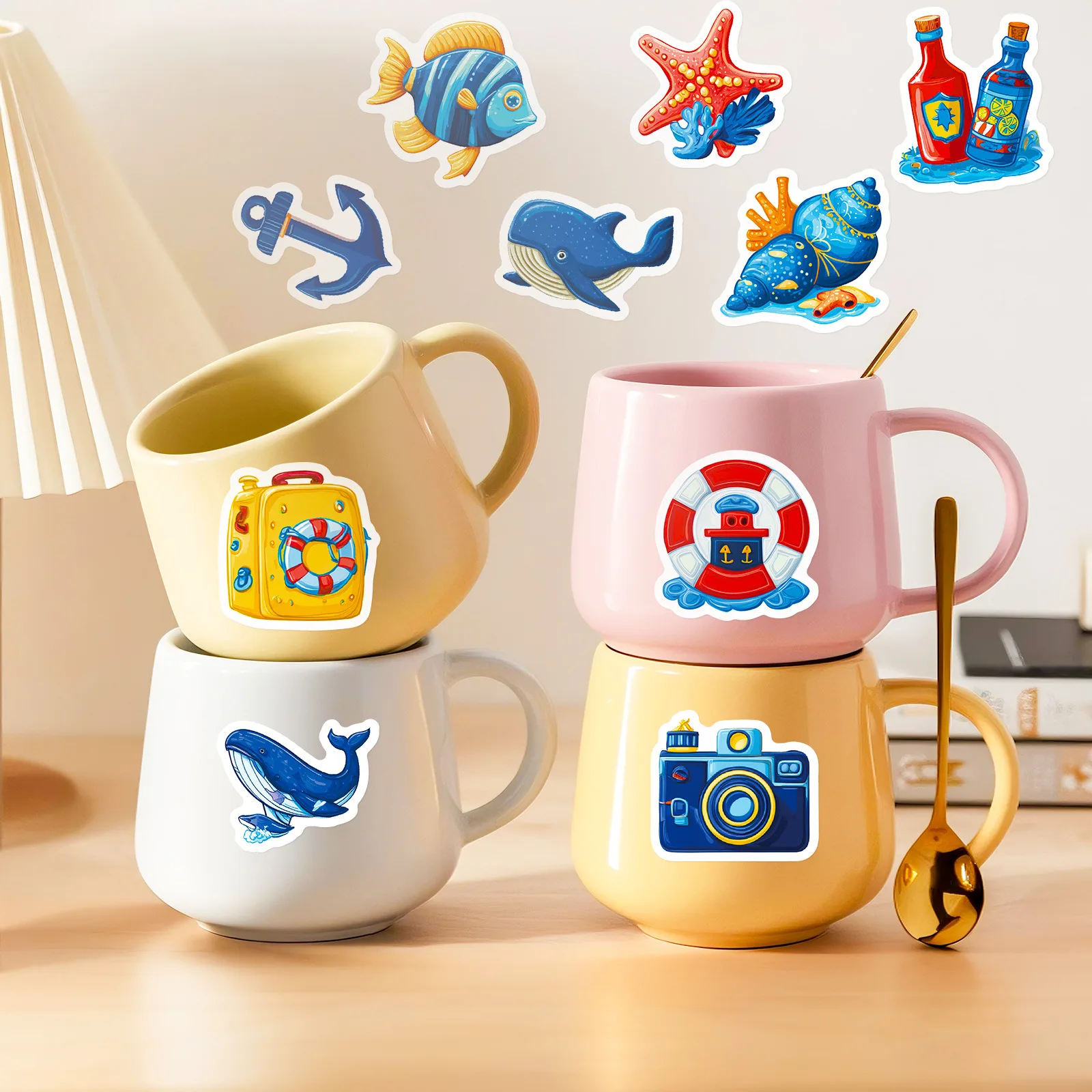 56 Uds. Pegatinas divertidas de dibujos animados de navegación, Graffiti de vida marina, decoración de capitán marinero, juguetes DIY para niños, calcomanías para ordenador portátil, guitarra y bicicleta