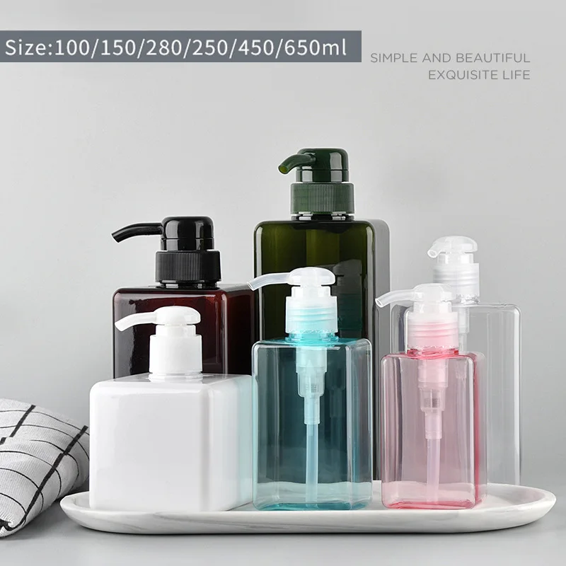 100-650ml Square Bathroom Soap Dispensers Refillable Shampoo Shower Gel Holder Portable Travel Dispenser Empty Bath Pump Bottle