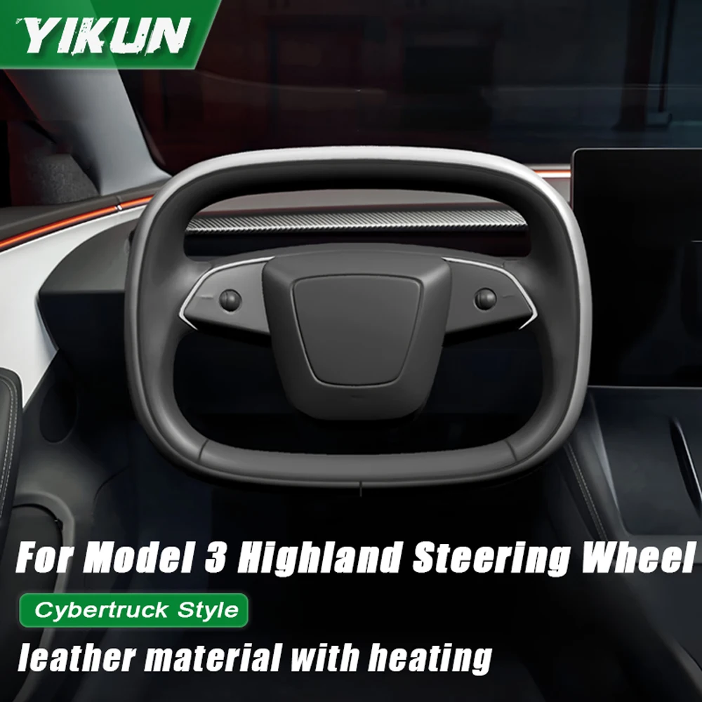 

YIKUN Yoke Handle Steering Wheel for Tesal Model 3 Highland 2024 Personalized Cybertruck style with Heating Leather Customized