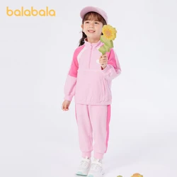 Balabala Long-Sleeve Suit Girls Children 2024 Spring New Campus Sports Style Fashionable Color-Block Two-Piece Set