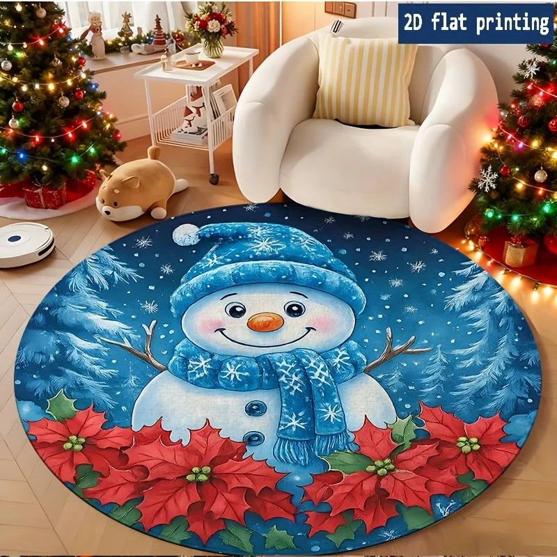 1pc Merry Christmas Santa Snow Village Pine Tree Round Rug for Bedroom Bedside Living Room Sofa Chair Entry Floor Mat Giftbox
