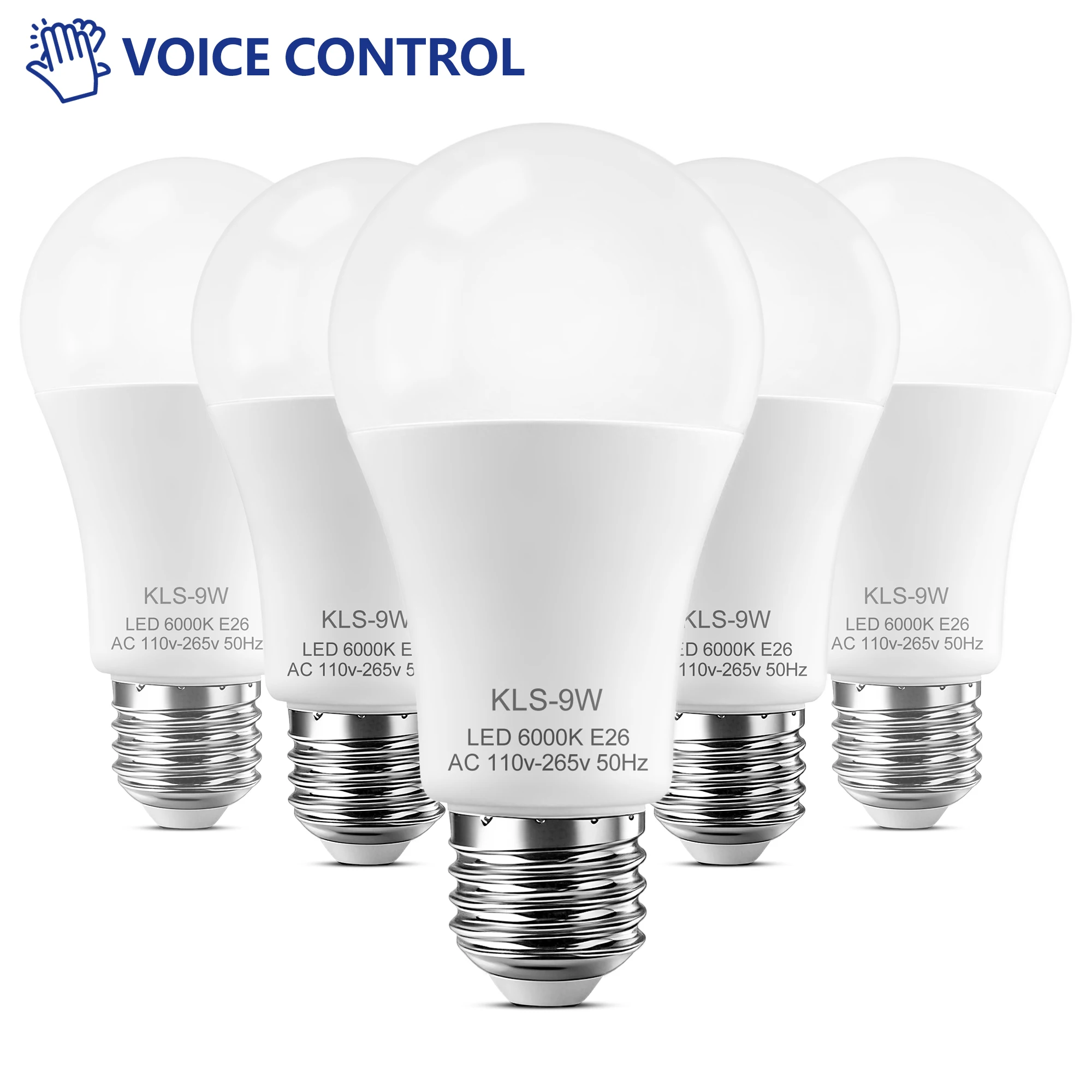 Bombilla LED con sensor de sonido Kasotile, lámpara de garaje con control de luz por voz, E27, 9W, blanco frío, 6500K, para escaleras, pasillos, almacenes y garajes