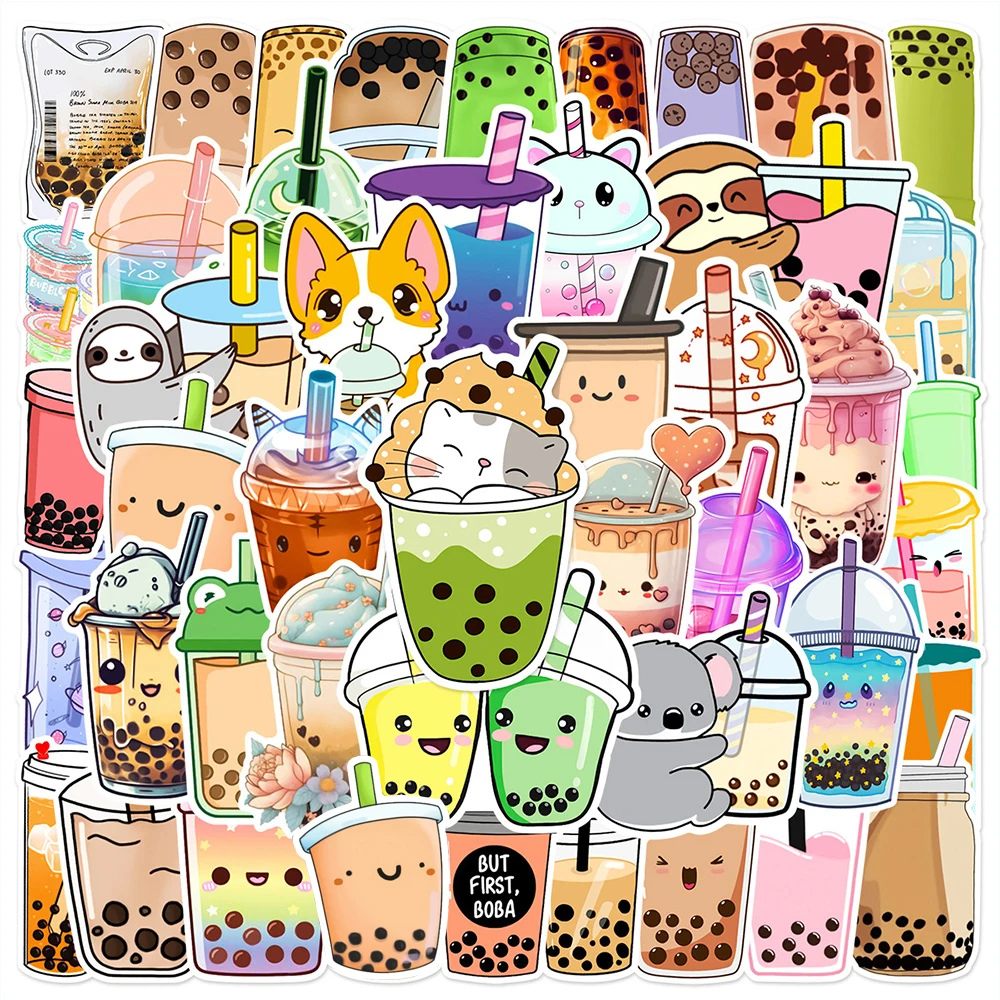10/30/50pcs Pearl Milk Tea Cartoon Stickers Kawaii Animal Decal DIY Laptop Phone Cases Notebook Waterproof Cute Graffiti Sticker view 2