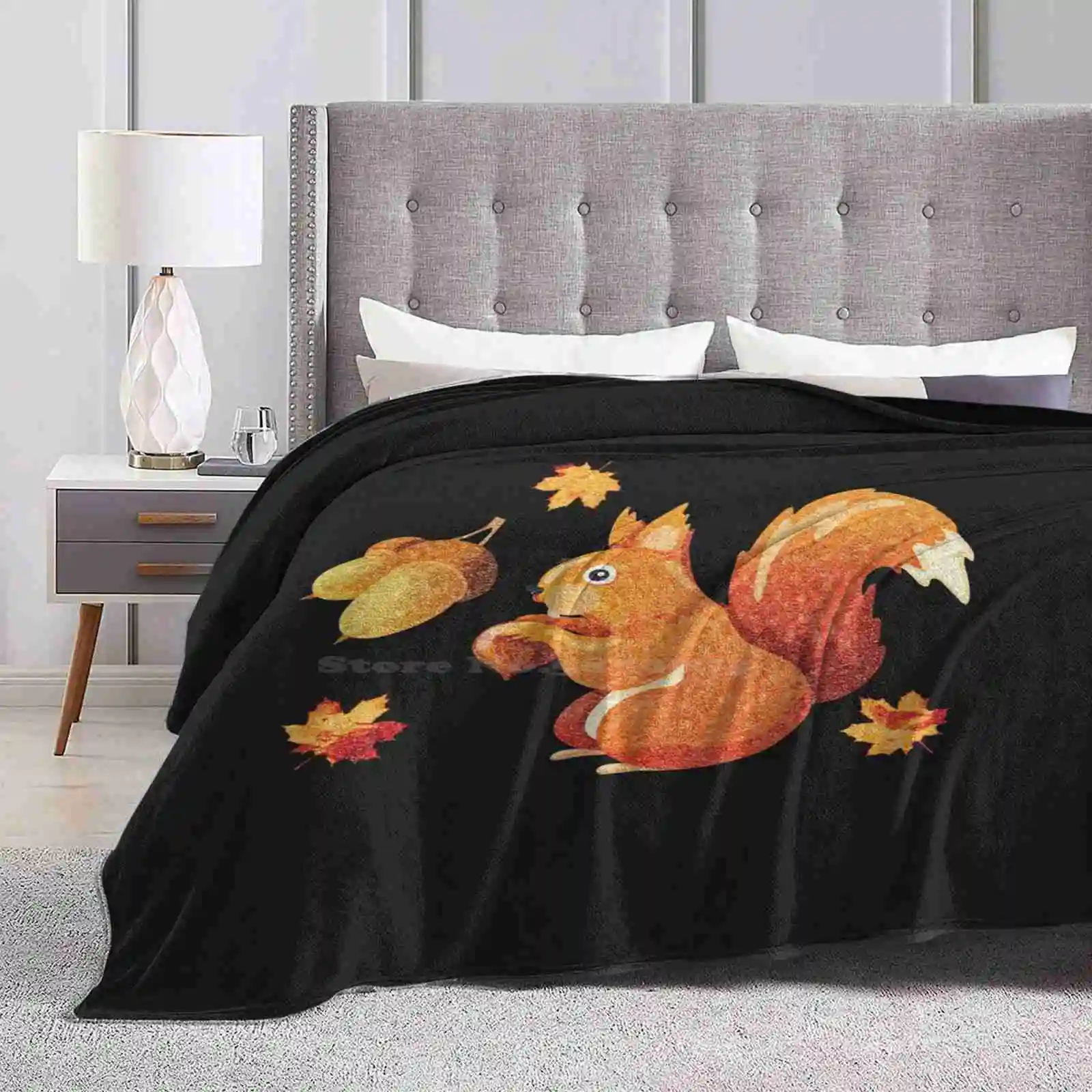 Cute Squirrel Eating Acorns Four Seasons Comfortable Warm Soft Throw Blanket Cute Squirrel Eating Acorns Chipmunk Food Autumn