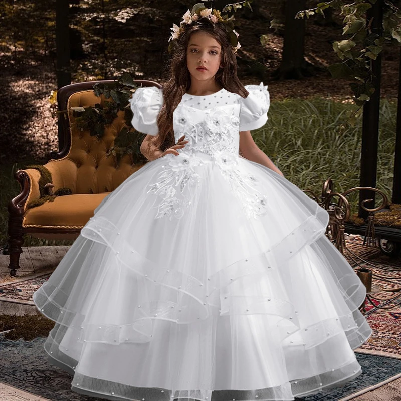 New flower girl wedding dress Girls party dresses, elegant girl walking show evening dress 4-12 years old children's clothing