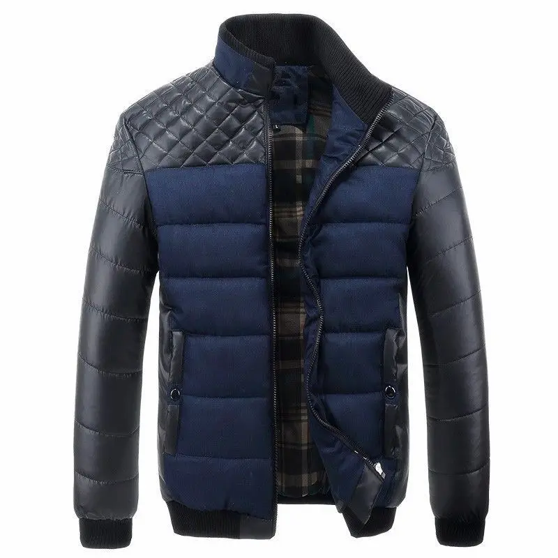 KIDWHXR Winter Jacket Men Thicken Cold-proof Patchwork Male Parkas Coat Stand Collar Long Sleeve Man Business Casual Outerwear