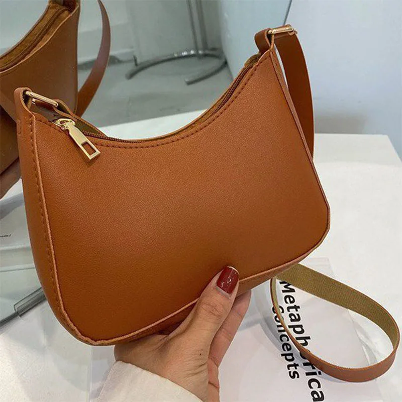 Womens Fashion Handbags Retro Solid Color PU Leather Shoulder Underarm Bag Casual Hobos Handbags