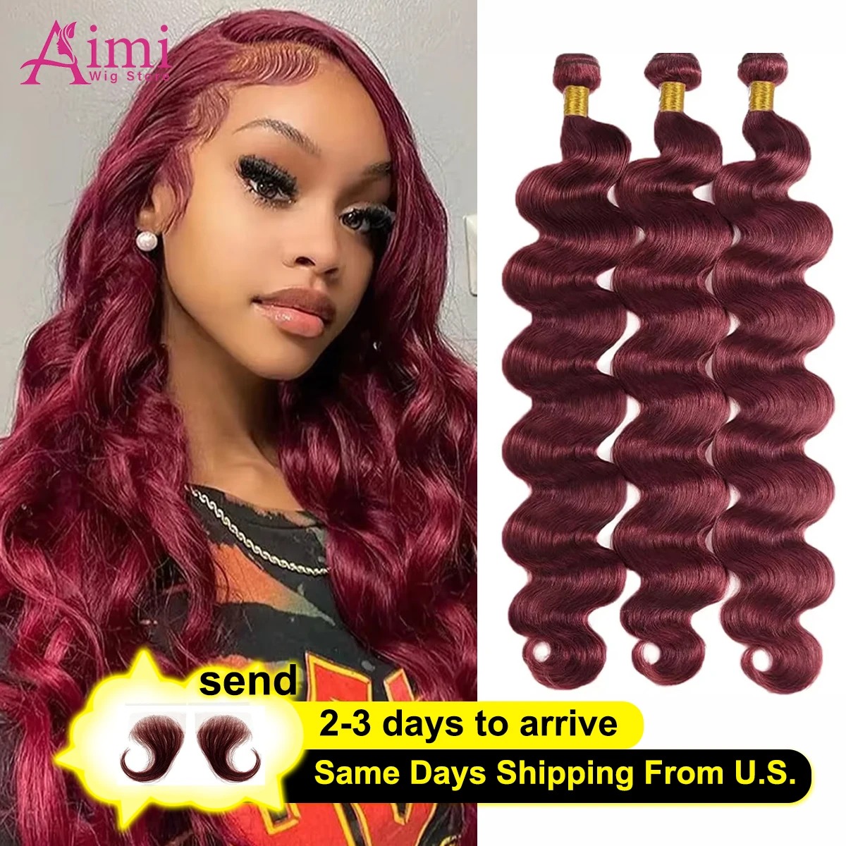 Rambut Bundel Gelombang Tubuh Warna Merah 99j 30 Inch, 16a Virgin Raw Unprocessed Human Hair Brazilian Doule Drawn, Ekstensi Rambut