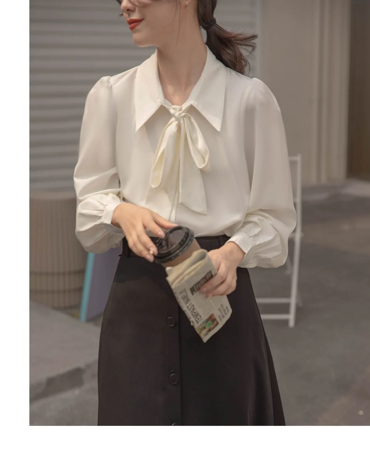 قمصان نسائية طويلة الأكمام من الشيفون بأزرار سفلية، تصميم محايد كبير الحجم، مريح مناسب للخريف، مريح للاستخدام اليومي