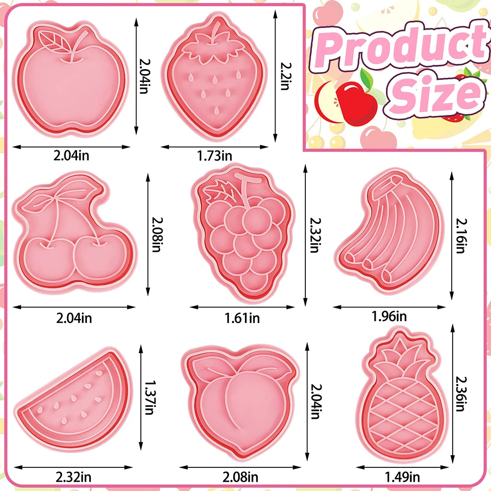 8Pcs Cookie Cutters with Plunger Stamps Set 3D Fruit Vegetable Pattern Cookie Mold DIY Fondant Cake Baking Accessories