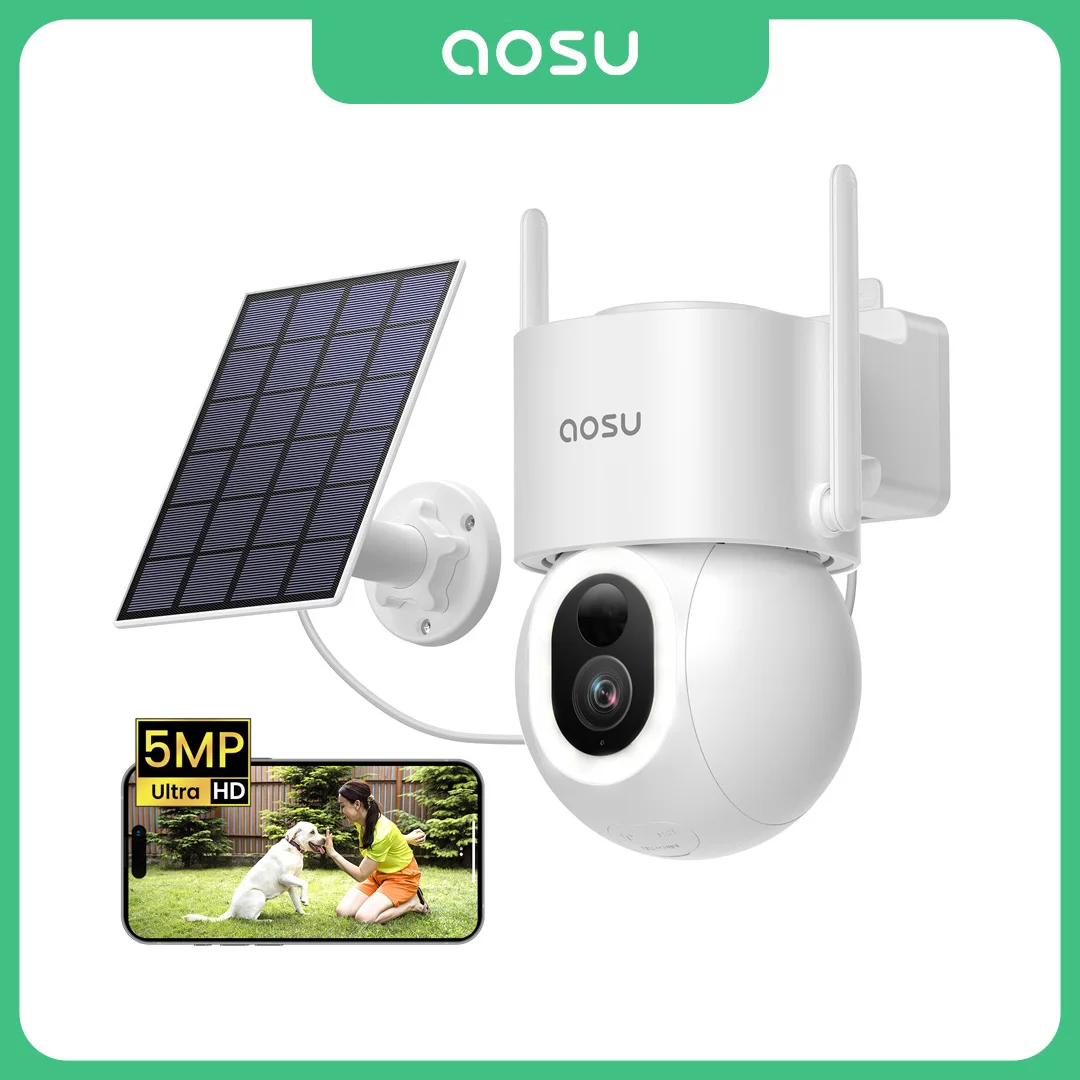AOSU 9200mAh 5MP PTZ caméras solaires sans fil détection AI extérieure Wifi caméra de sécurité couleur Vision nocturne 2 voies Audio caméra de vidéosurveillance